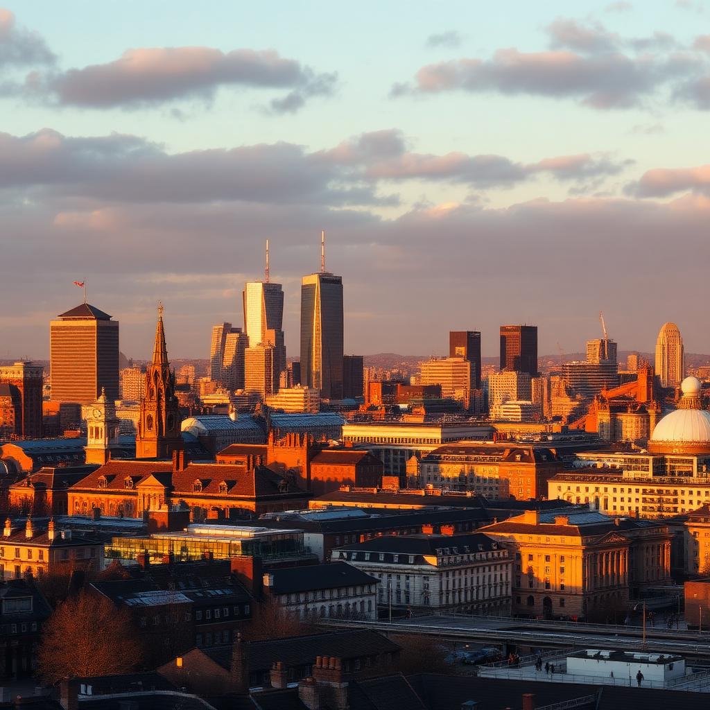 UK city skyline at golden hour