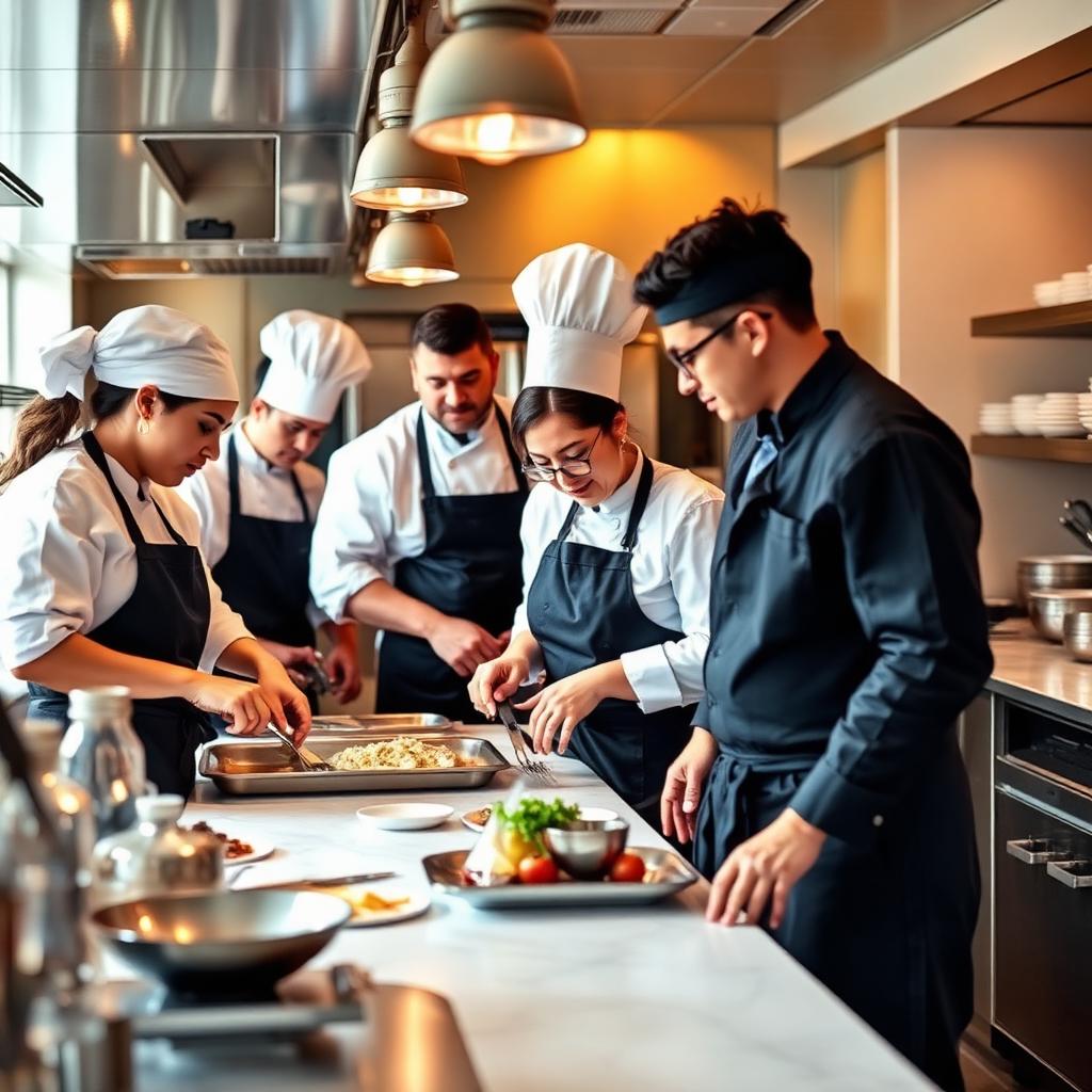 Hospitality team working in a professional kitchen